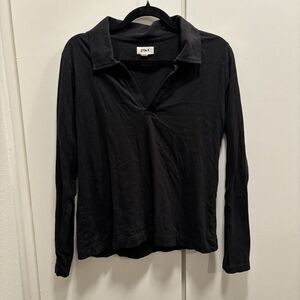 Pact Women’s Sz Large Black Long Sleeve Cotton Linen Blend Collar Shirt